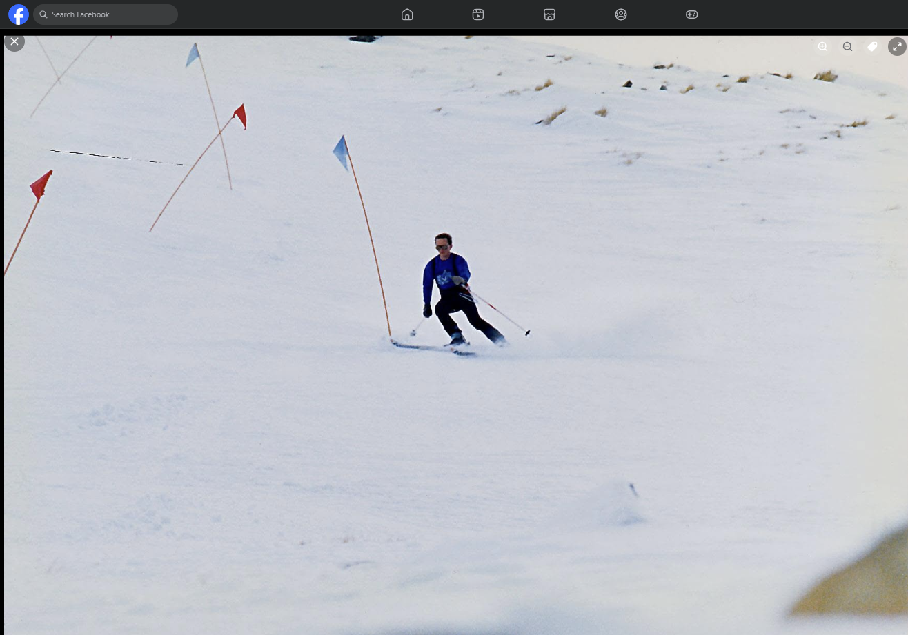 Ray Telfor carving through a slalom gate on the main slope